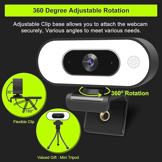 ToLuLu 1080P Full HD Webcam with Ring Light Microphone Streaming Web Camera | for PC Mac Laptop Desktop, USB Computer Webcam with Privacy Cover and Tripod for Zoom Meeting Skype Teams Twitch - Image 5