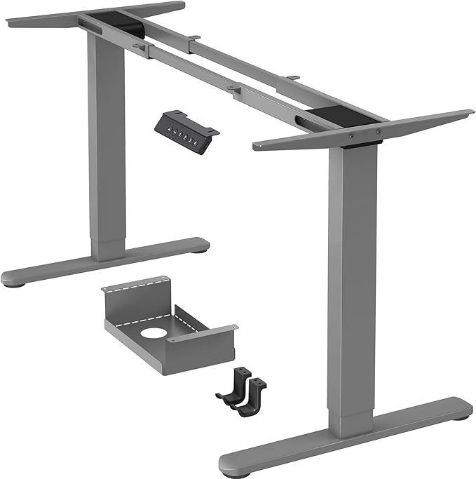 ErGear Dual Motor Standing Desk Legs for 44-90 inch Desktops, 264 lbs | 4 Memory Presets, Cable Tray, Dual Hooks, 28-47 inch Height Range, DIY Sit Stand Frame, Black Finish, Quiet Lifting, Grey by ErGear
