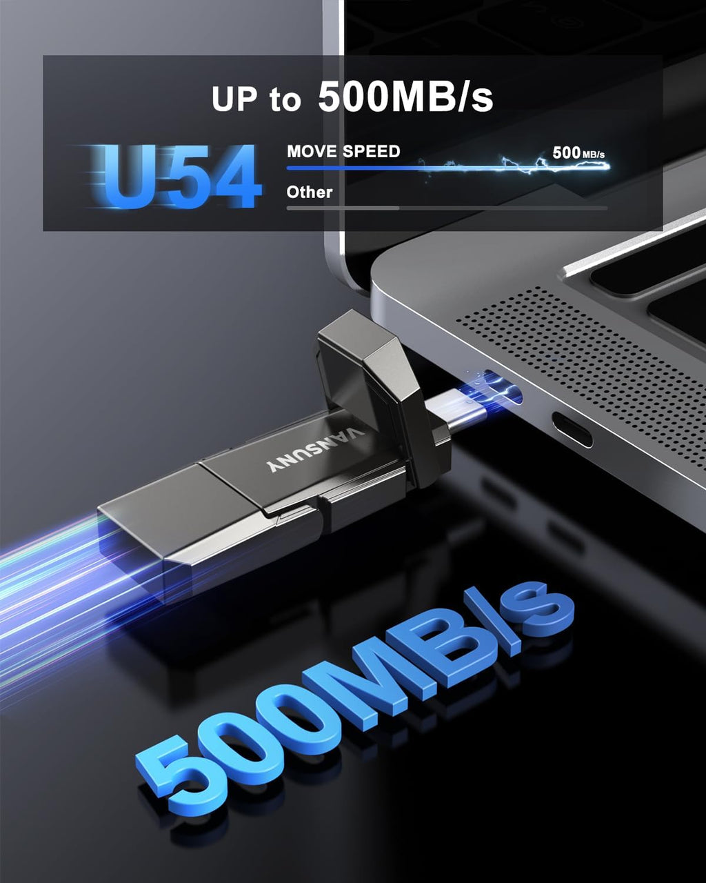 Vansuny 1TB Portable External Hard Drive Up to 500MB/s USB Solid State Drive USB 3.2 Dual SSD for Android Phone Tablet Laptop MacBook PC - Image 3