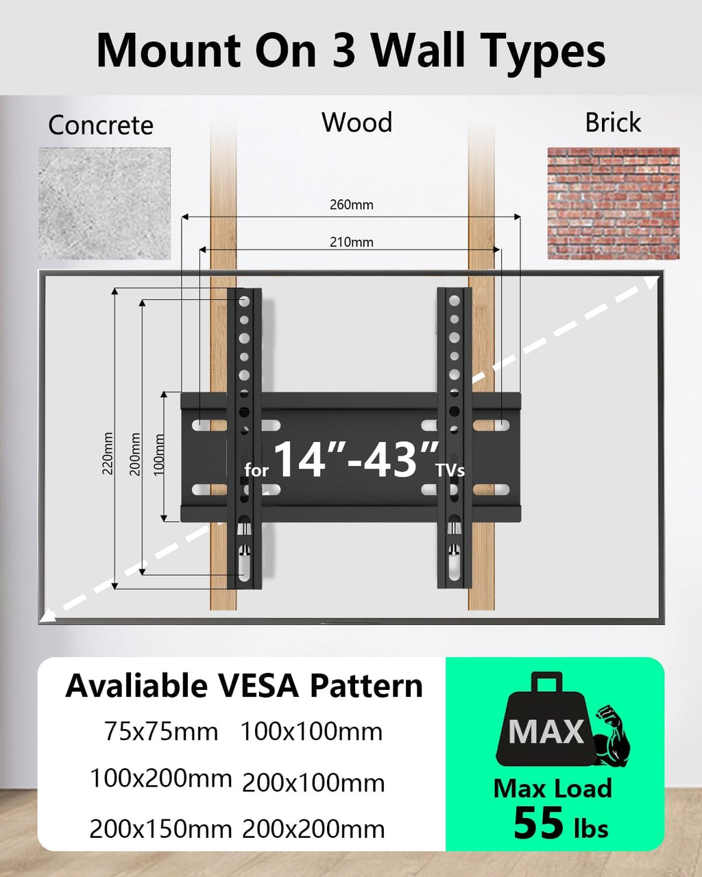 Fixed TV Wall Mount for 14-43 Inches Flat Screen TVs & Monitors - Image 3