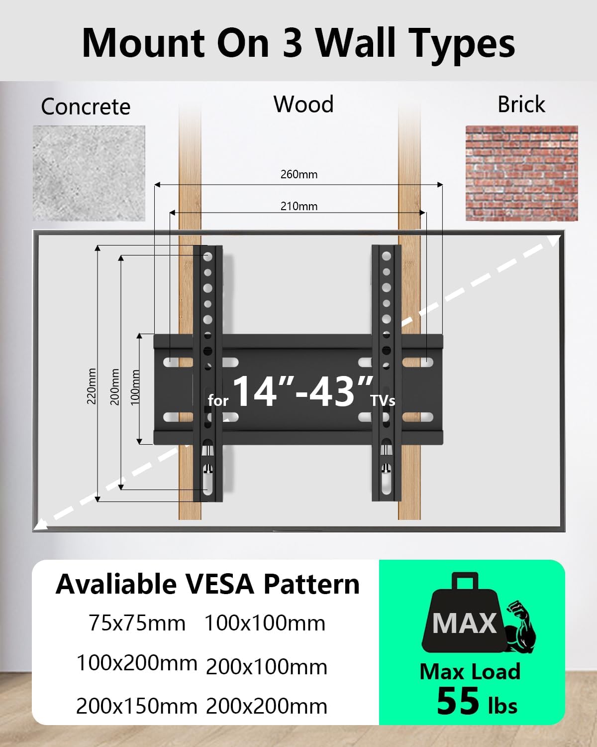 Fixed TV Wall Mount for 14-43 Inches Flat Screen TVs & Monitors - Image 3
