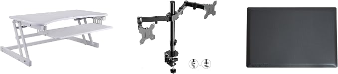 Rocelco 37.5" Height Adjustable Standing Desk Converter with Dual Monitor Mount and Anti-Fatigue Mat - Slide Out Retractable Keyboard Tray - Sit Stand Up Tabletop Riser - White (R DADRW-DM2-MAF) by Rocelco