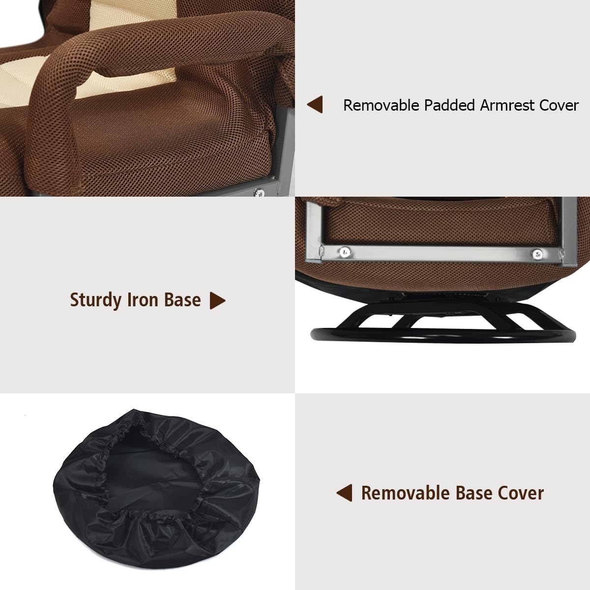 GIANTEX Floor Chair with 360 Degree Swivel Base, Adjustable Backrest, Lumbar Support, Armrest, Foldable Lazy Sofa Rocker for TV, Reading, Playing Video Games, Gaming Chair Floor, Beige/Brown - Image 6