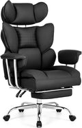Big and Tall Office Chair 400 LBS, for Adults, Home Office | PU Leather, Executive Ergonomic Desk Chair with Footrest, Lumbar Support, Wide Seat ,Reclining, Black by HAPPYMONTLLC
