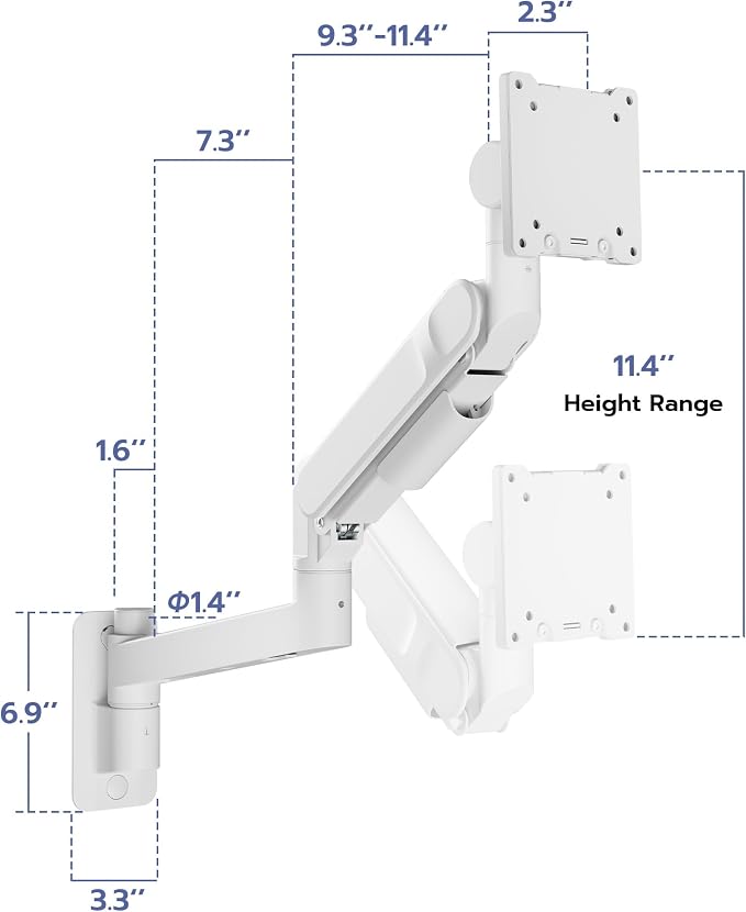 ARES WING Monitor Wall Mount for 24-57 Inch Ultrawide Screen, White | Premium Heavy Duty Gaming Monitor Arm for 60 lbs, Full Motion Gas Spring, Bearing Head for Easy Adjustment, 75/100 VESA Mount - Image 8