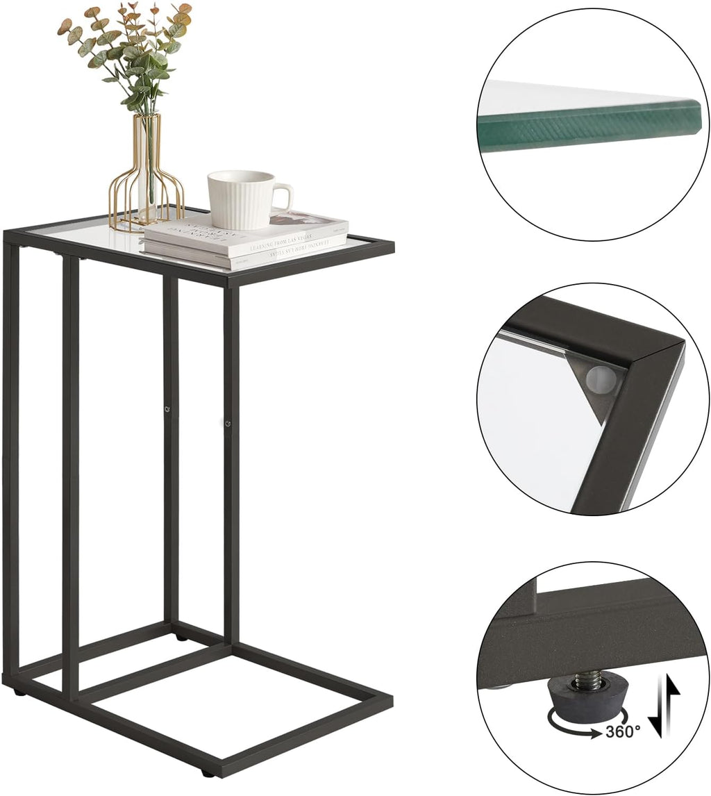 YMYNY C-Shaped End Table, Tempered Glass Side Table for Small Space - Image 6