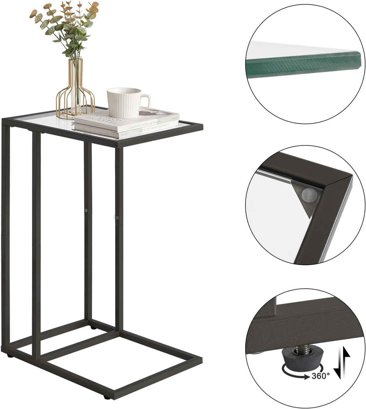 YMYNY C-Shaped End Table, Tempered Glass Side Table for Small Space - Image 6