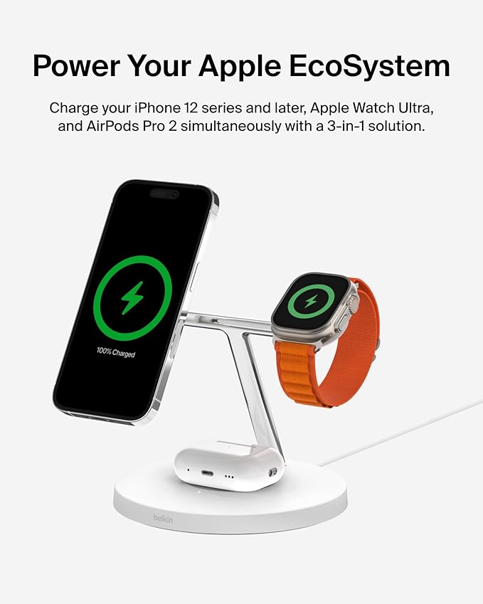 Belkin MagSafe 3 in 1 Wireless Charging Stand, 2nd Gen, 33% Faster | Apple Watch, iPhone 16/15/14, AirPods compatible, multi-device charging station, faster charging, Magnetic - Image 5