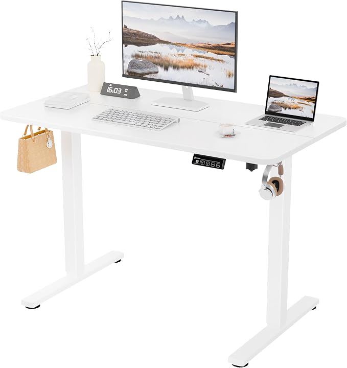 43"x24" Standing Desk,Height Adjustable Sit-Stand Desk Home Office, White | Electric Adjustable Standing Desk, Sit to Stand Computer Office Desk with Splice Board, Memory Preset, Lifts 28.7''-46.5" by ERGOMAKER