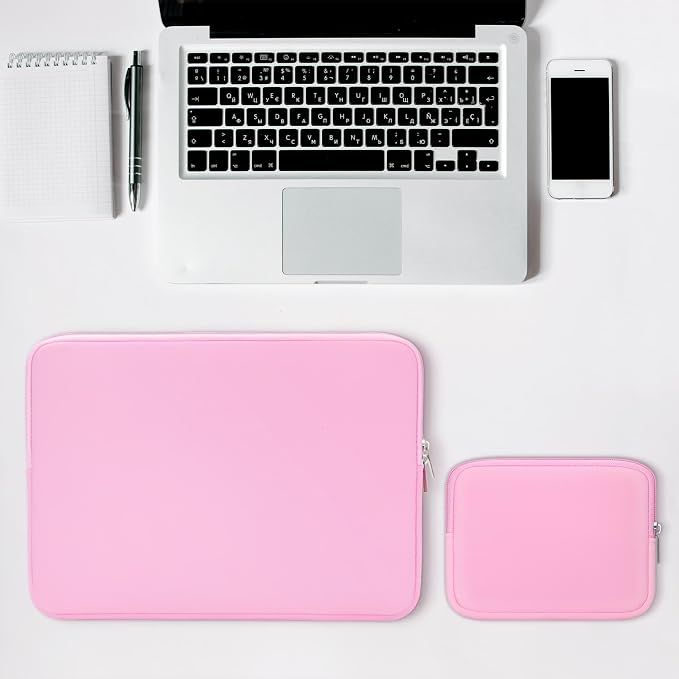 RAINYEAR 15.6 Inch Laptop Sleeve Soft Case with Accessories Pouch, Pink | Protective Case Padded Carrying Cover Zipper Computer Bag Compatible with 15.6 Inch Notebook Tablet Chromebook Laptop - Image 6
