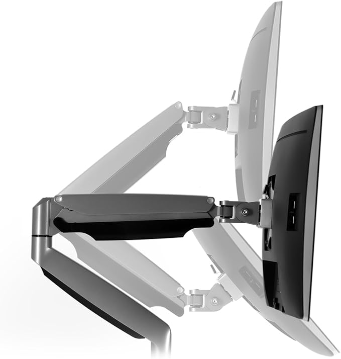 Mount-It! (MI-1772) Dual Monitor Arm Mount Desk Stand Two Articulating Gas Spring Height Adjustable Arms | Fits Up To 32" VESA 75 100 Compatible Screens | C-Clamp and Grommet Bases (Silver) - Image 6