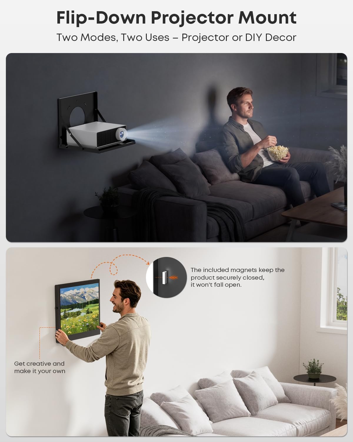 Projector Shelf for Wall Mount, Flip Down Projector Wall Mount Holds 22lbs - Image 2