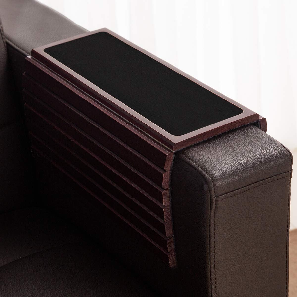 Bamboo Couch Arm Tray Table, Foldable Sofa Arm Tray Reddish Brown - Image 5