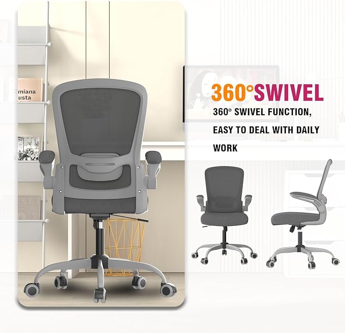Ergonomic Office Chair w/Adjustable Lumbar, Flip Armrest, 135° Recline | Supports 300 lbs · Seat 19.48"–23.4" · Breathable mesh · 20–30 min assembly · 5-year warranty - Image 3