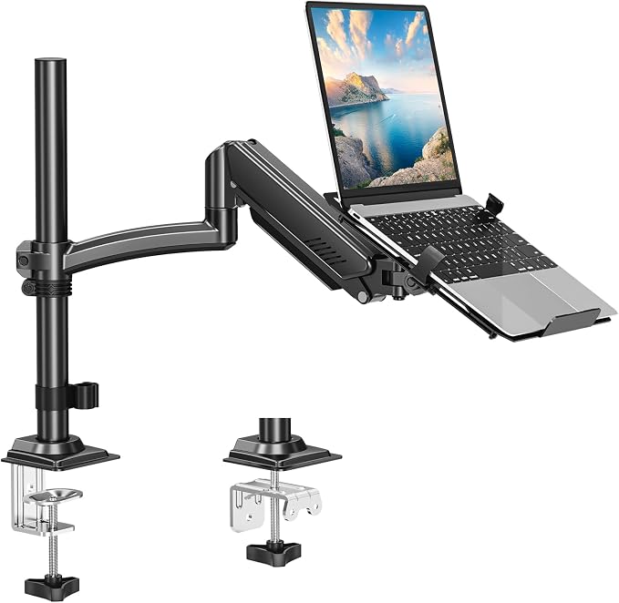 MOUNT PRO Laptop Arm Desk Mount, Single Monitor Stand with VESA Laptop Tray, Adjustable Lap Top Holder for Max 22lbs 17" Notebook & 32" Computer Screen, Swivel Notebook Bracket, Clamp on/Grommet Base by MOUNTPRO
