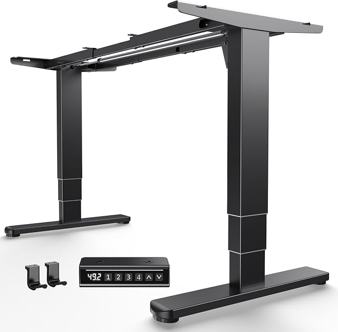 HUANUO 3-Stage Standing Desk Frame with Double Crossbeam,Black Frame Only | 23.6"-49.2" height range,Brushless Motor,220 lbs Capacity,Fits Max 35.4″ x 86.6″ Tops,4 Memory Heights,40% Thicker Legs by HUANUO