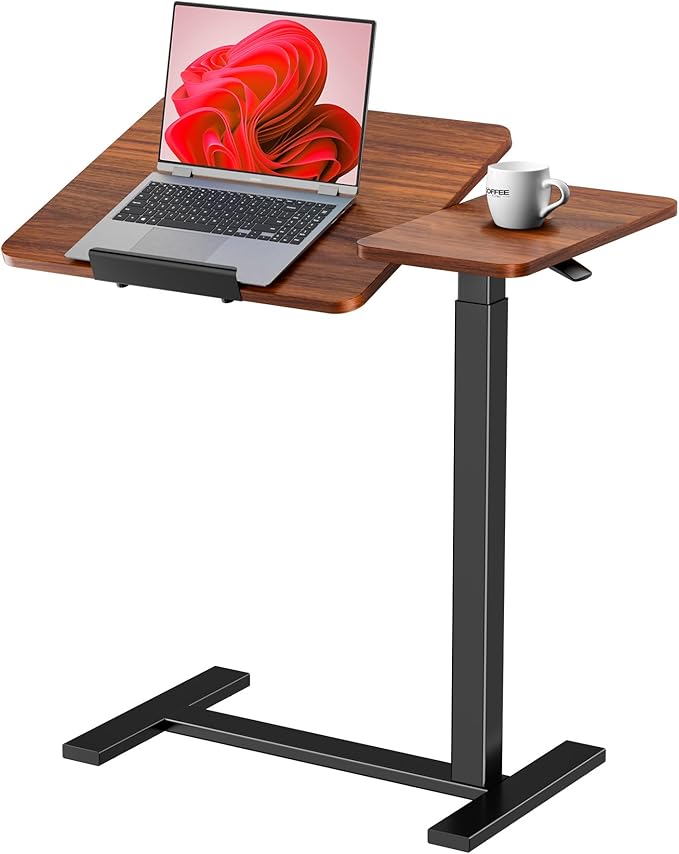 DUMOS Standing Desk with Wheels, Rolling Desk, Laptop Table | Adjustable Height, Portable Computer Workstation, Tilting Desktop, Home Office Classroom Bedside, Brown by DumosLifestyle
