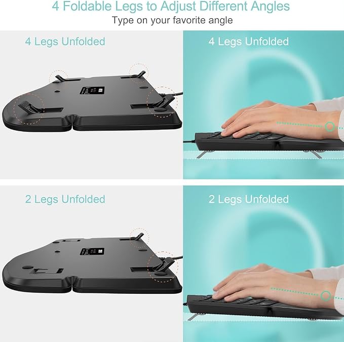 Arteck Split Ergonomic Keyboard with Palm Rest, USB Wired Backlit Keyboard - Image 4