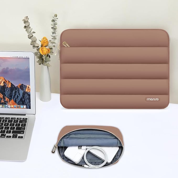 MOSISO Laptop Case 16 inch, 15-15.6 inch Puffy Laptop Sleeve Carrying Case | Compatible with MacBook Pro 16, HP Dell ASUS Acer Toshiba Lenovo, Polyester Horizontal Bag with Small Case, Mocha - Image 8
