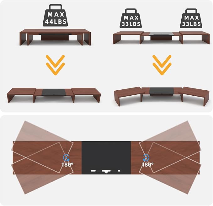 WESTREE Triple Monitor Stand Riser - Extra Long, Adjustable Length & Angle, 3 Shelf Desktop Storage for 1-3 Monitors - Image 5