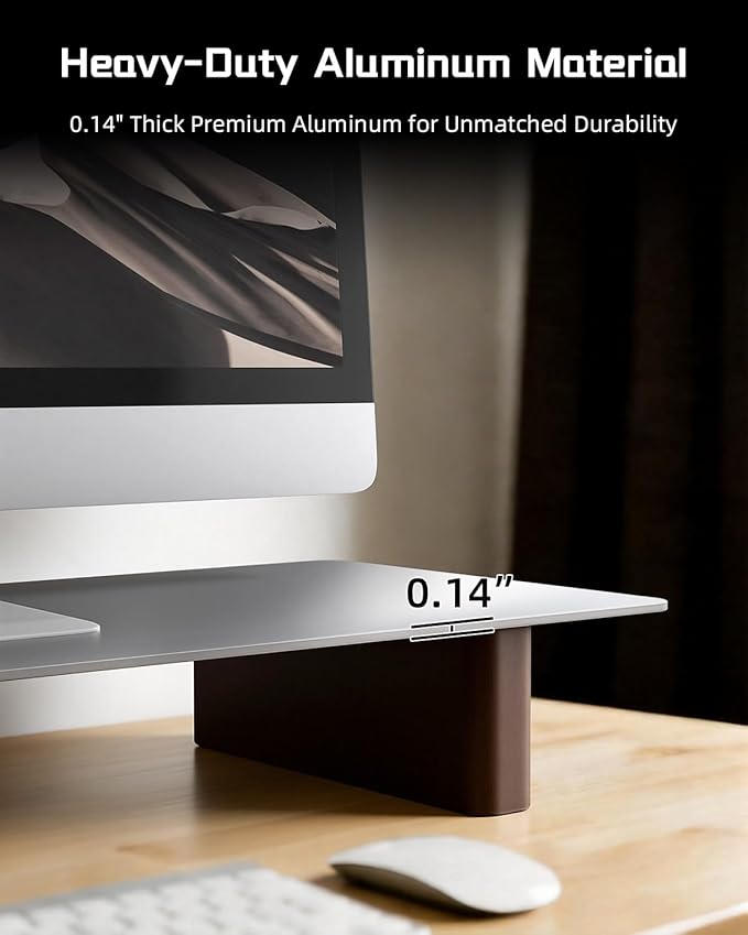 Aluminum Dual Monitor Stand Riser, Ergonomic Desktop Shelf with Wooden Legs - 42.5” Wide Heavy Duty Computer Stand for Home Office, Desktop Monitor Riser for PC, iMac, MacBook, Laptop - Image 2