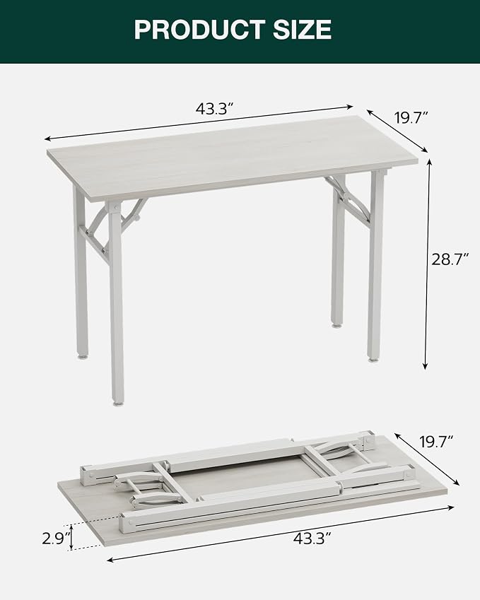 Small Folding Computer Desk – Portable 43.3 Inch Foldable Laptop Table, Collapsible and Compact for Easy and Fast Setup, Lightweight for Small Spaces, Home Craft and Study Use, White Ash - Image 2