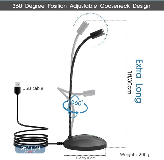 USB Microphone, 360 Degree Adjustable Gooseneck Design, Mute Button & LED Indicator, Noise-Canceling Technology, Plug & Play, Compatible with Windows & MacOS - Image 2