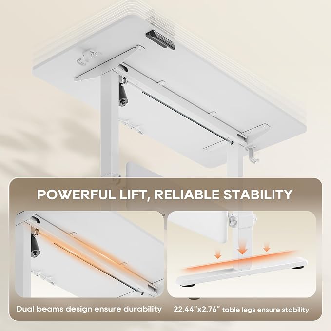 MALOL 47" x 24" Electric Standing Desk with Adjustable Footrest, White | Height Adjustable Computer Home Office Gaming Desk with 3 Memory Presets & Child Lock, Adjustable Feet, Cable Management - Image 7