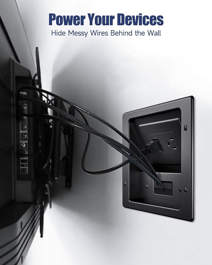 in Wall Cable Management Kit, Wall Cable Concealer Kit for TV, Recessed Outlet for Low Voltage Cables, Cord Hider Fits All Plugs for Wall Mounted TV & Cable Pass Through, Black - Image 2