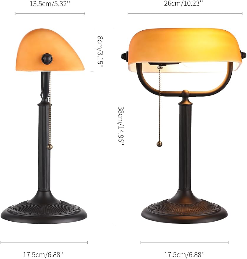 1-Minute Quick-Change Shade Matted Amber Glass Bankers Desk Lamp | Antique Plug in Fixture for Study Office Library,LED Bulb Included - Image 5