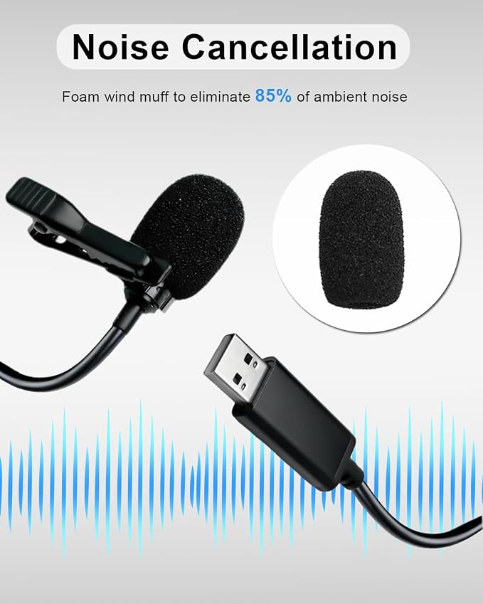 USB Type-A Microphone Lavalier Lapel Clip on Mic with 6.7ft Cable for Laptop Computer PC, Streaming Conferencing,Interview, Singing, Skype, MSN, Audio Video Recording,Clear & Natural Sound,Black - Image 4