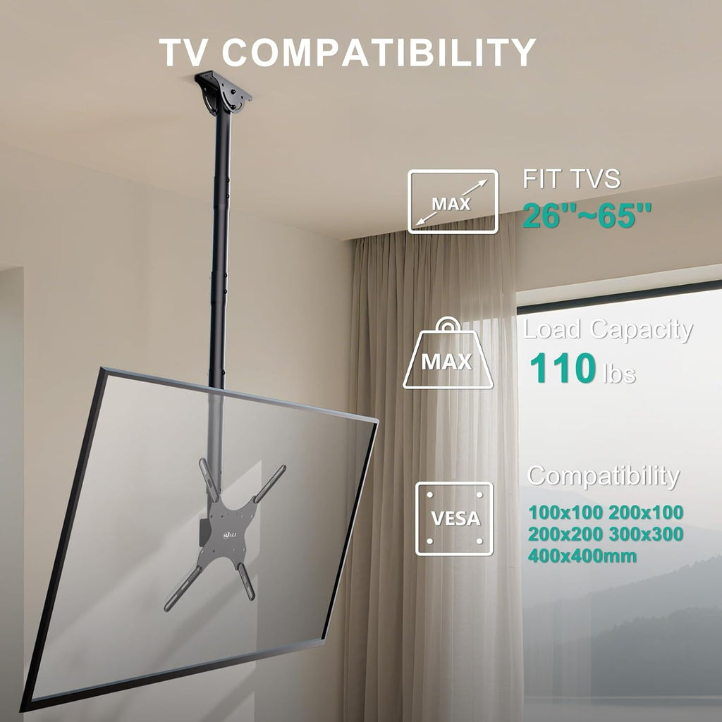 WALI Long Arm Ceiling TV Mount for 26-65 inch LCD LED 4K TVs, up to 110 lbs - Image 2