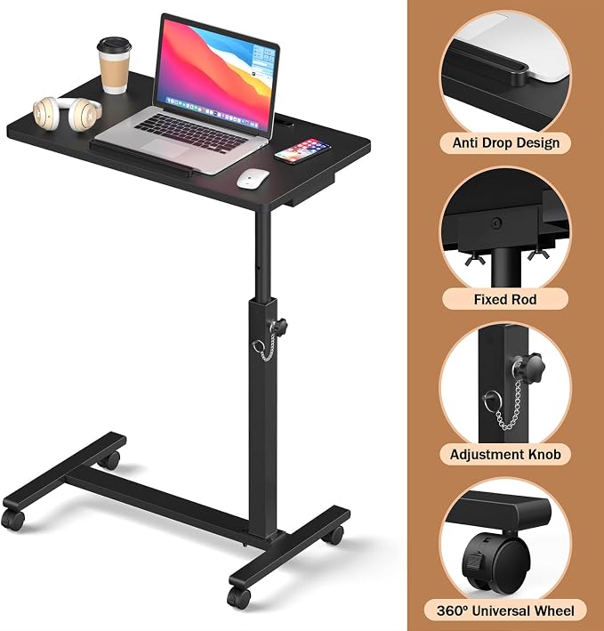 Eocnrhe Adjustable Overbed Bedside Table, Hospital Bed Table with Wheels, Portable Rolling Desk, Mobile Small Standing Desk, Rolling Laptop Stand, Computer Cart - Image 5