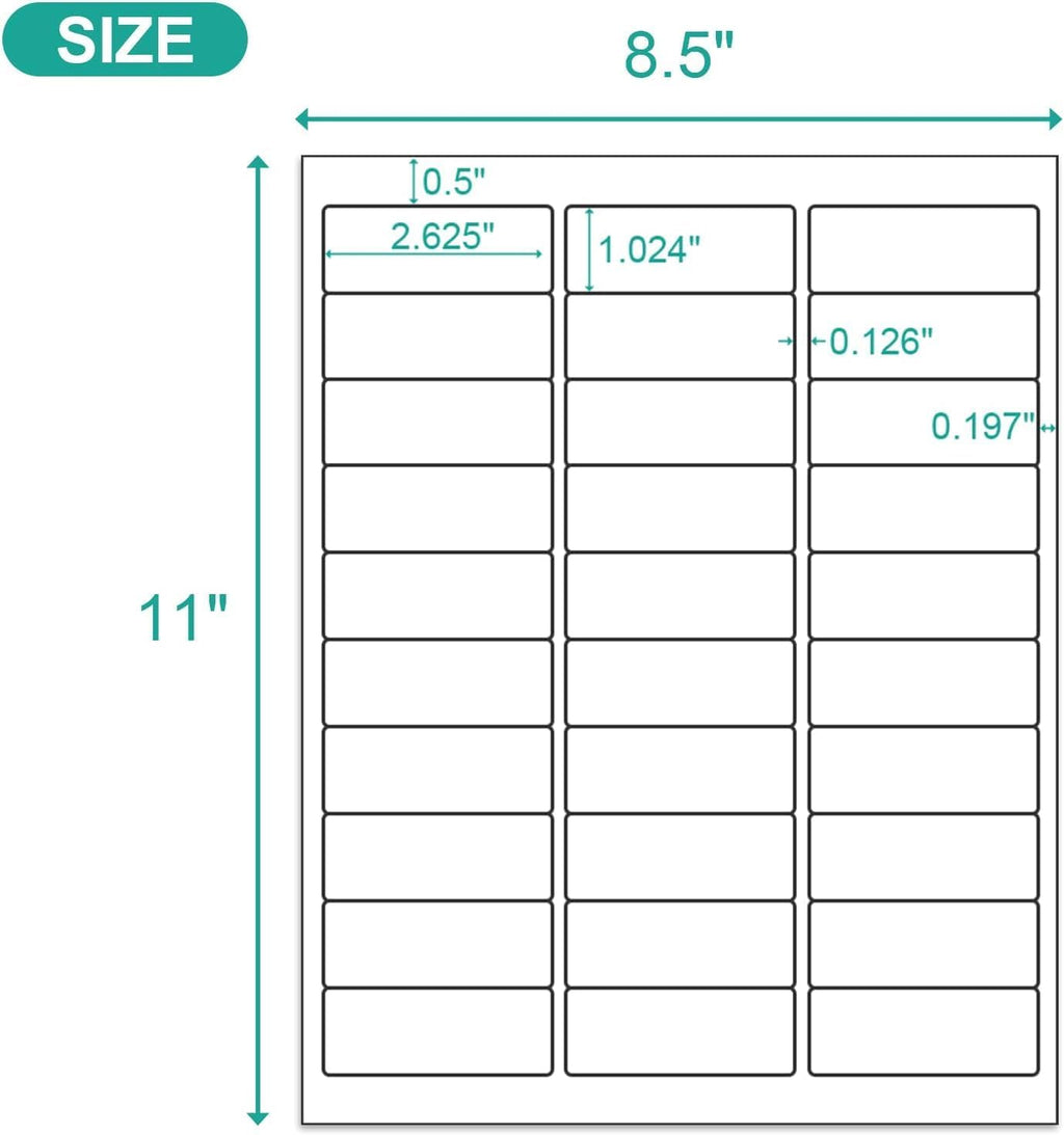MFLABEL Address Label, 1" x2-5/8 Mailing Sticker, 30-UP White Shipping Labels for Inkjet or Laser Printer, 30000 Sticker Labels (1000 Sheets), 30 Label per Sheet - Image 2