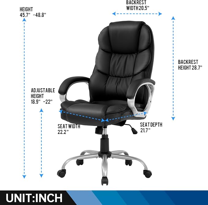 FDW | High Back Office Chair | Black, PU Leather | with Lumbar Support | Ergonomic Desk Chair with Height Adjustment, Padded Backrest & Soft Seat Cushion | For Home, Office, Workspaces - Image 3