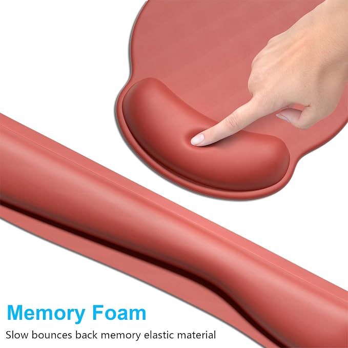 Dapesuom Keyboard Wrist Rest and Mouse Pad with Wrist Support, Memory Foam Cushion for Keyboard and Mouse Set, Ergonomic Desktop Pad Rests with Non Slip Base for Easy Typing & Pain Relief, Indian Red - Image 3