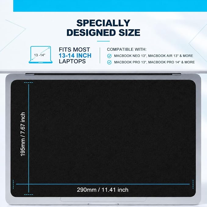 2 Pack Microfiber Liner Cleaning Cloth 13" with Screen Keyboard Imprint Protection, Laptop Keyboard Protector Accessories Compatible with MacBook Neo/Pro/AIR 13 inch and MacBook Pro 14"-Black - Image 2
