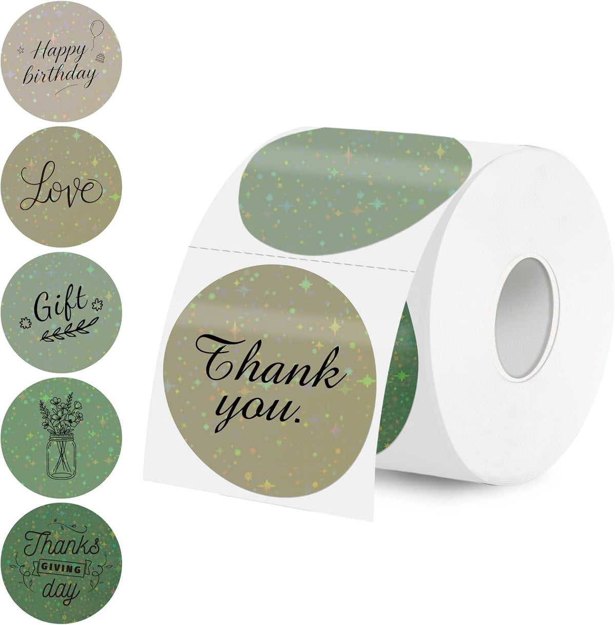2''Holographic Thermal Label,Round Self-Adhesive Direct Thermal Label,for DIY Logo Design,Name Tag (300/Roll Sage Green) by starboling