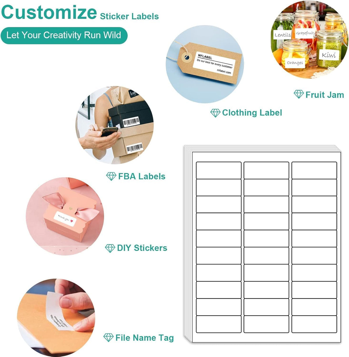 MFLABEL Address Label, 1" x2-5/8 Mailing Sticker, 30-UP White Shipping Labels for Inkjet or Laser Printer, 30000 Sticker Labels (1000 Sheets), 30 Label per Sheet - Image 4