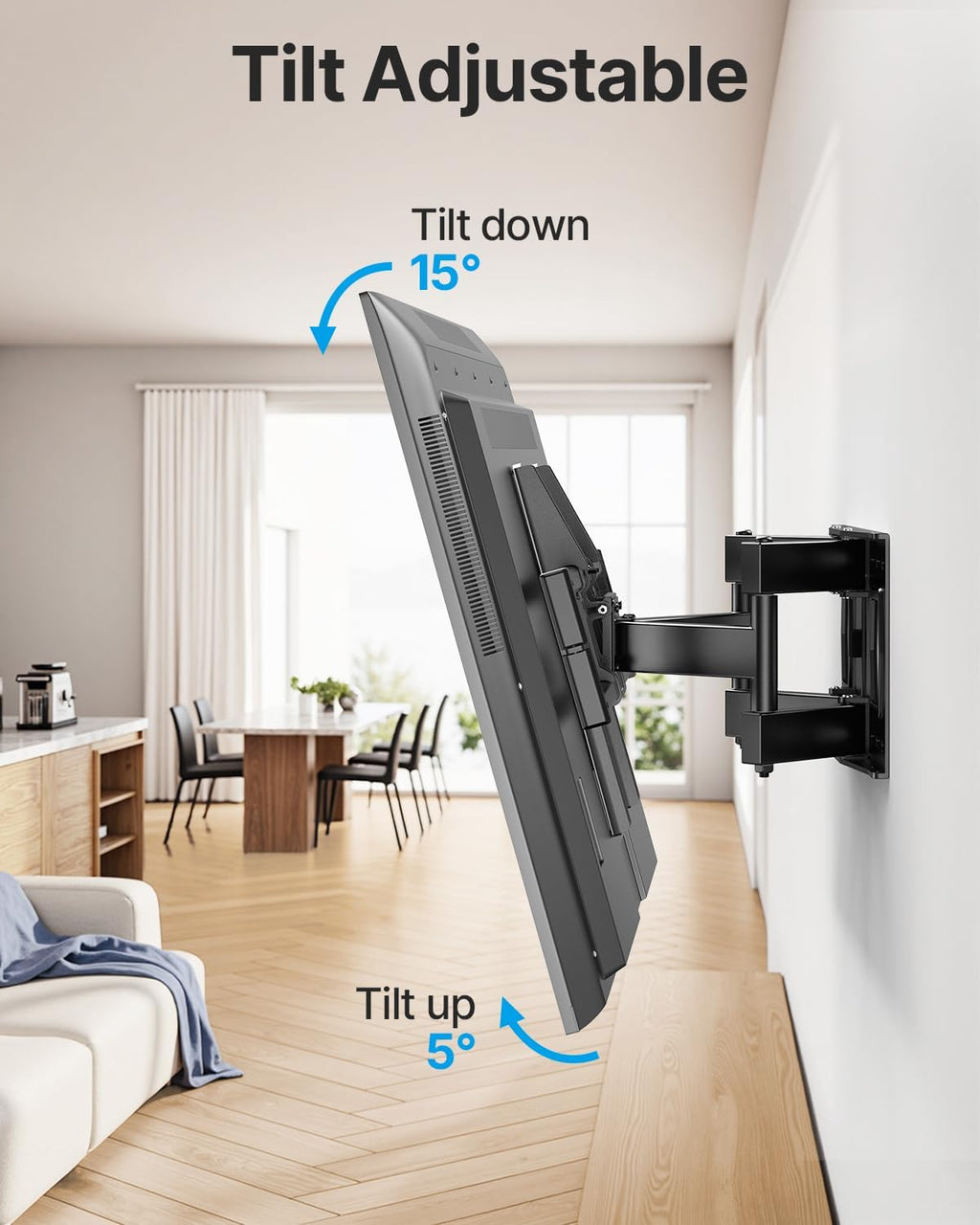 Full Motion TV Wall Mount for 37-85 Inch TVs Mounts Up to 120lbs, Fit 16" Wood Stud, Max VESA 600x400mm, Swivel and Tilt Articulating Wall Mount TV Bracket,Fit Most 55+ 65 70 75 inch TVs - Image 3