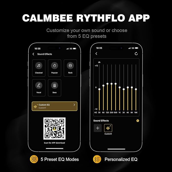 Calmbee Hybrid Active Noise Cancelling Headphones, Bluetooth 5.4 Headphones Wireless Over Ear with Mic for Clear Calls, Hi-Res Audio, 90H Playtime, Transparency, Deep Bass, Dongle Connect, Custom App | Bluetooth 5.4, Clear Mic Calls, Hi-Res Audio, 90H ... - Image 5