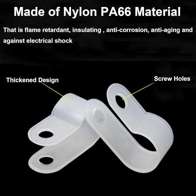 200 Pcs Nylon R-Type Cable Clips, 5/16'' Plastic Fastener Clamp | Nylon durable material, R-Type cable fixing clips, Ideal for household wire management, Office Cable Management - Image 3