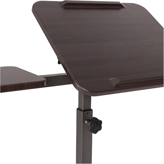 Seville Classics Airlift Height Adjustable Mobile Rolling Laptop Cart Computer Workstation Desk, Table for Home, Office, Classroom, Hospital, w/Wheels, Walnut, Tilt w/Side Table (28") (NEW Model) - Image 5