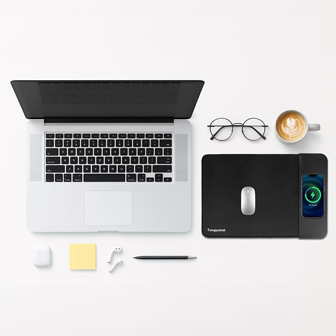 15W Wireless Charging Mouse Pad, 2 in 1 Desk Pad with Non-Slip Rubber Base, Fast Qi Wireless Charger for iPhone/Computers/Home Charging Devices, 12.8 * 8.5in Mouse Pad - Blue - Image 6