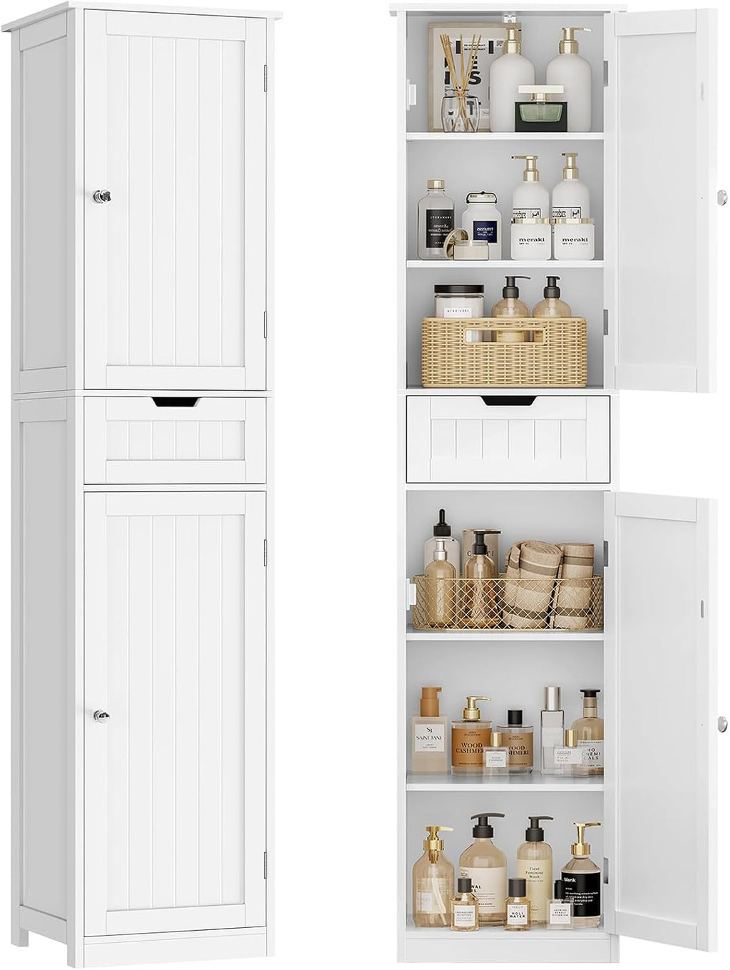 66.9" H Tall Bathroom Cabinet with 2 Doors & 1 Drawer, Narrow Bathroom Storage Cabinet with Adjustable Shelves, for Living Room, Entryway, Kitchen, White by TEENFON
