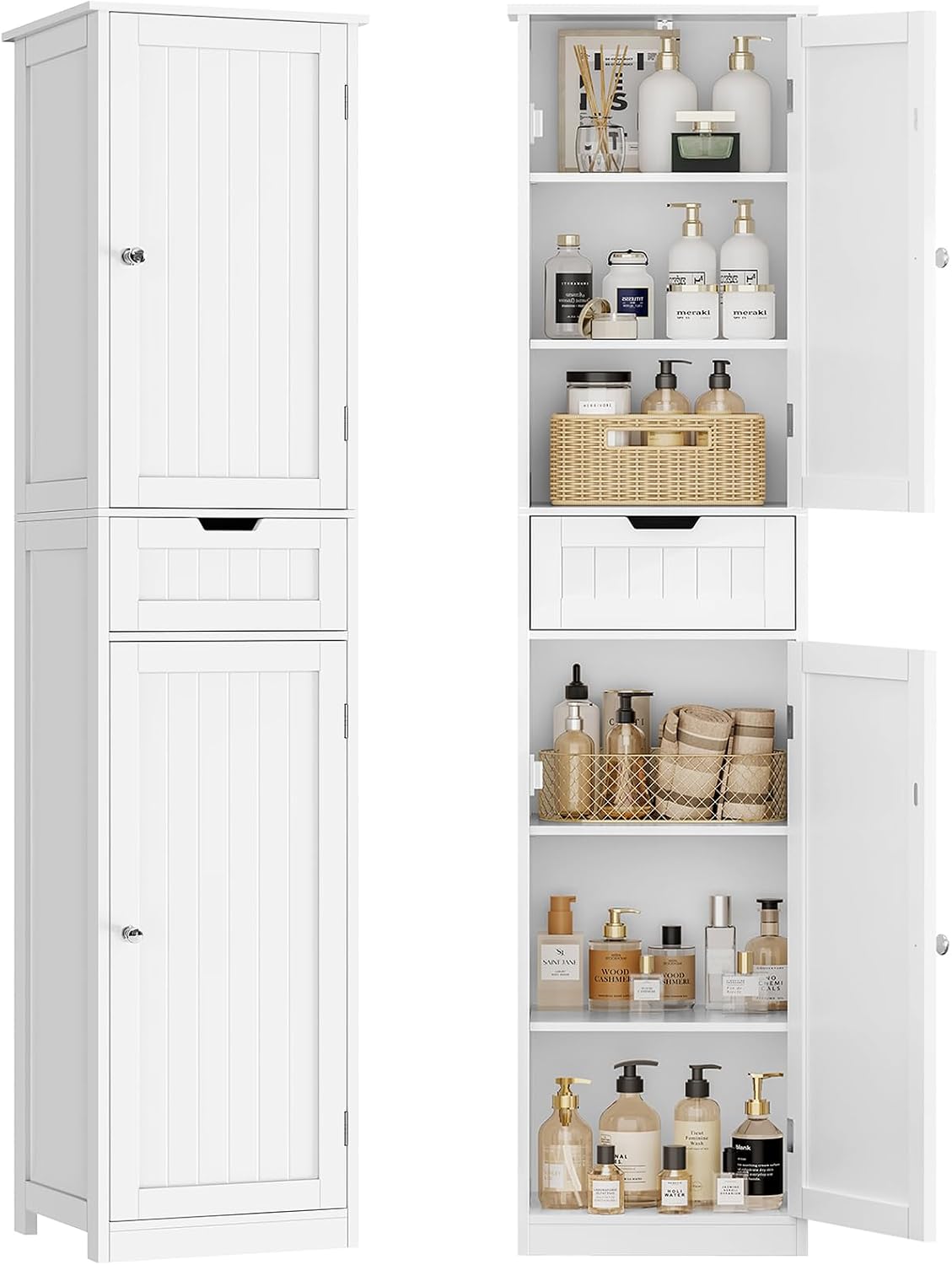 66.9" H Tall Bathroom Cabinet with 2 Doors & 1 Drawer, Narrow Bathroom Storage Cabinet with Adjustable Shelves, for Living Room, Entryway, Kitchen, White by TEENFON