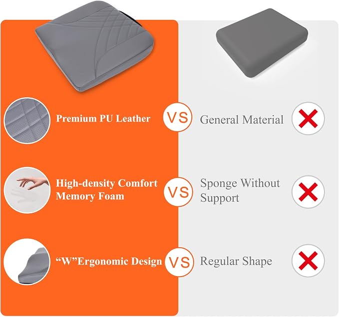 kingphenix Memory Foam Car Seat Cushion for Driving Comfort and Office Use | Coccyx and Lower Back Pressure Relief, Non-Slip Seat Cushion for Cars, Trucks, SUVs, Long Drives and Office Chairs, Gray - Image 7