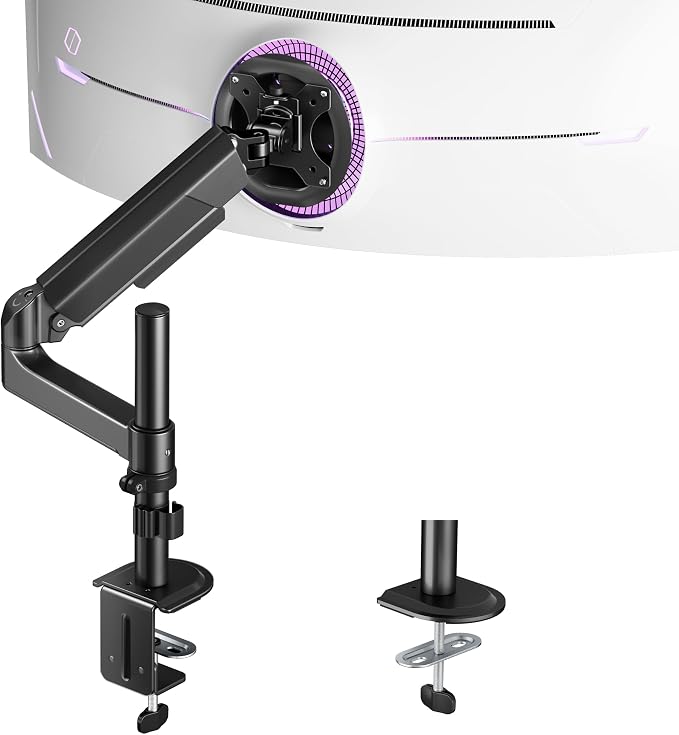 ARES WING Single Monitor Mount - 17 to 40 Inch Screen Monitor Arm, Black | Ultrawide Monitor Arm for Heavy Duty Curved Screen up to 26.4 lbs with Clamp/Grommet Desk Mount, 75/100 Vesa Mount by ARESWING