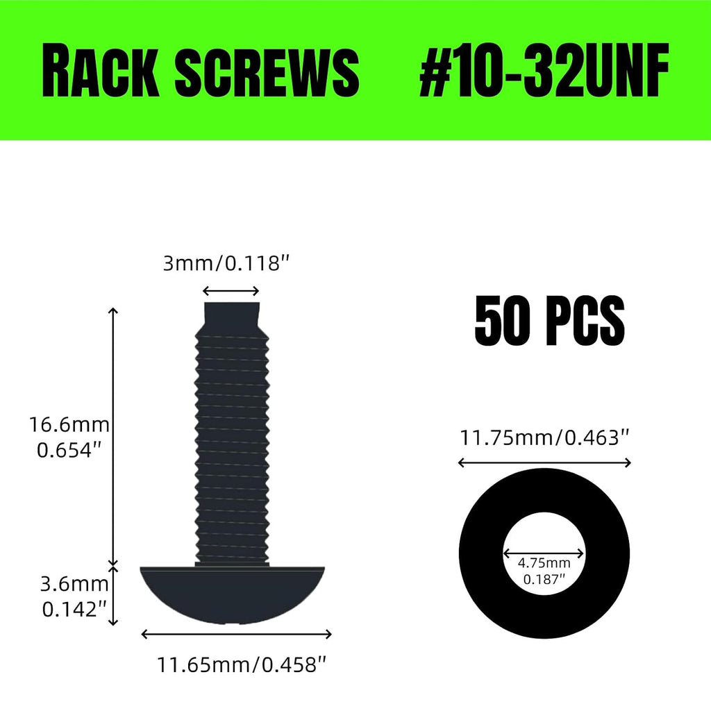 50 Pack Rack Screws and Nylon Washers. #10-32 UNF for Server Cabinet, Server Shelves, Routers,Audio Server Console - Image 2