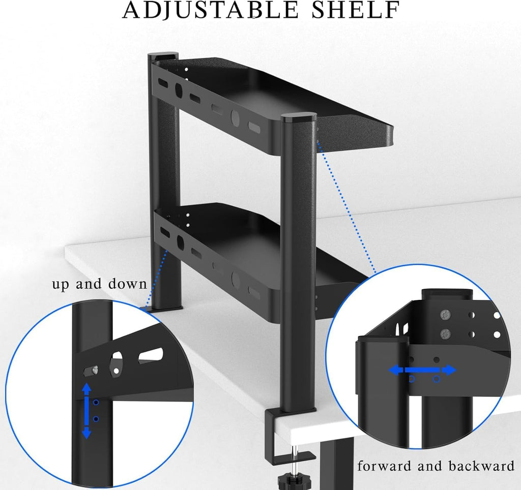 Clamp on Desk Shelf, 24in 2-Tier Office Desk Shelves Organizer, Shelf for Top of Desk with Headphone Holder and Hooks, Desktop Storage Rack for Home Workspace, Study Rooms, Gaming Accessories - Image 6